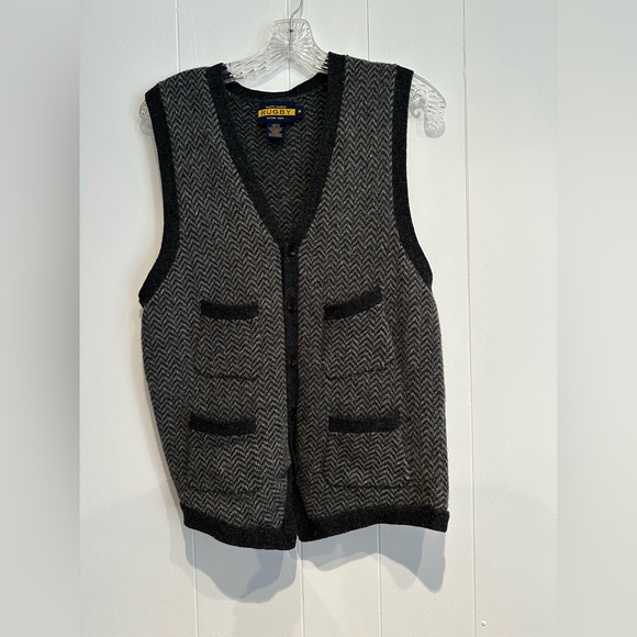 Ralph Lauren RUGBY Lambswool Herringbone Vest M Gray Wool Academic Preppy - Picture 4 of 9